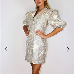 Brocade Mini Puff Sleeve Dress